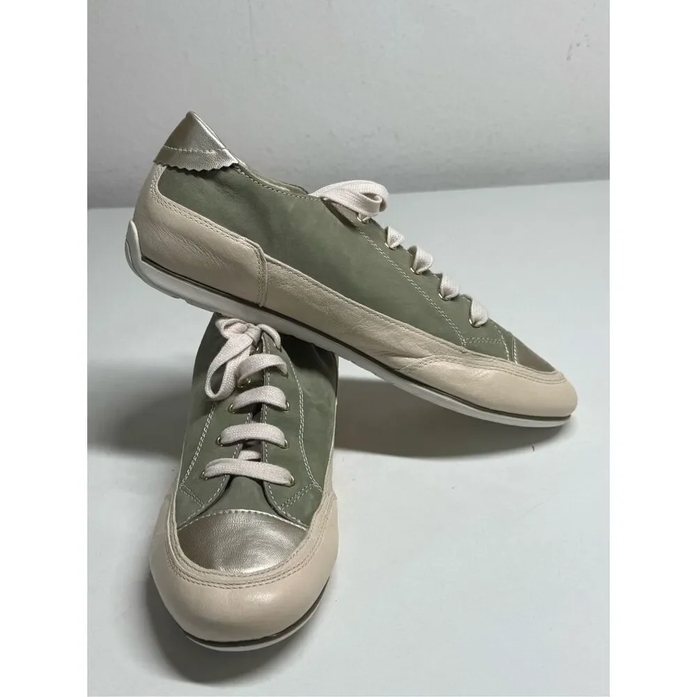Rare Geox Leather Women’s Sneakers White Green Silver Size 10,5